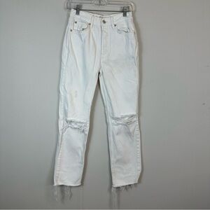 We the Free | White Distressed Straight Leg Jeans Raw Hem Size 24 Women's